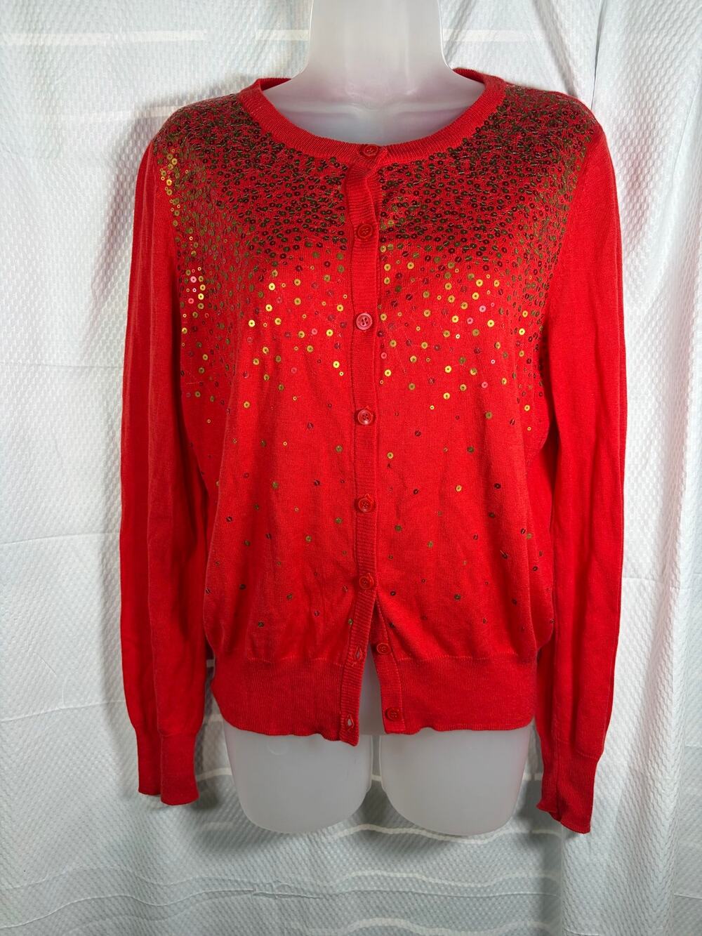 Jones New York Sport Red and Gold Dressy Cardigan EUC